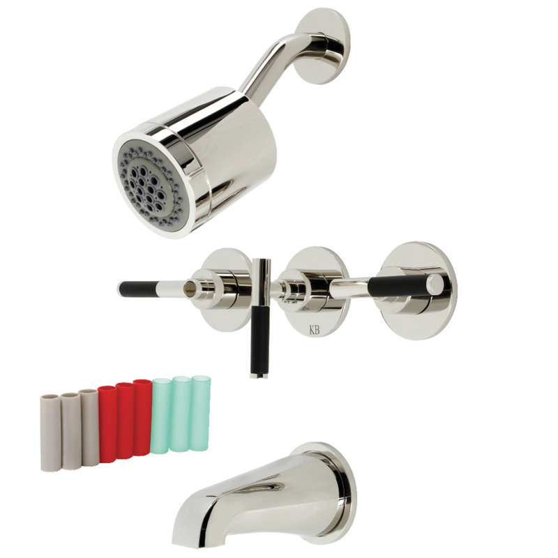 Kingston Brass Kaiser Triple-Handle Tub and Shower Faucet, Polished Nickel