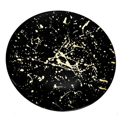 Set Of 4 Black Dinner Plates With Splashy Gold Design