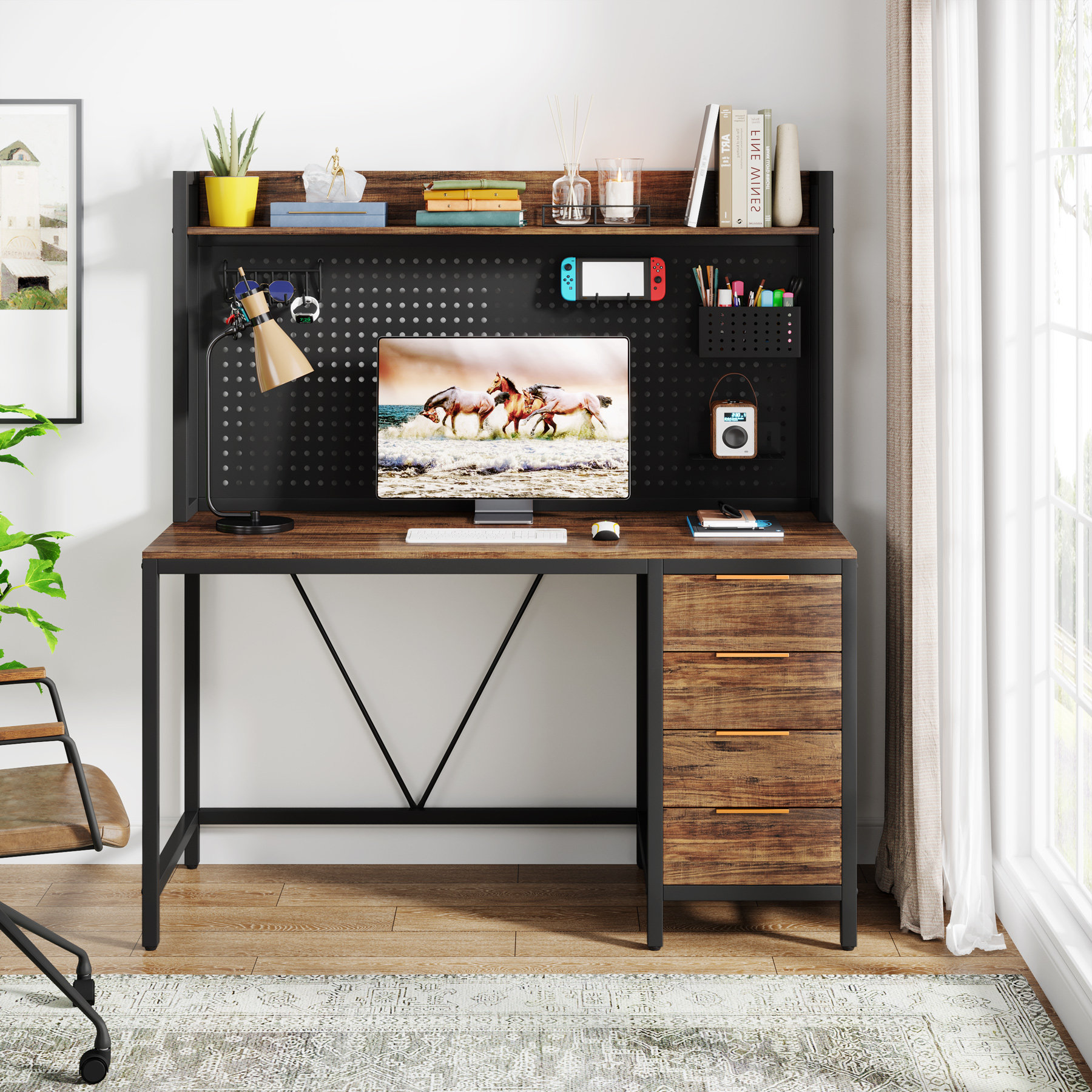 17 Stories Computer Desk with Storage Shelves & Reviews