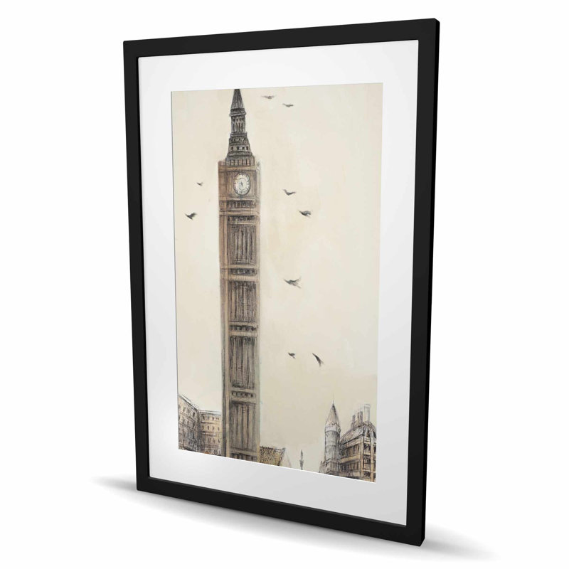 Big Ben in London - Reproduction encadrée mat pour la décoration intérieure, Noir