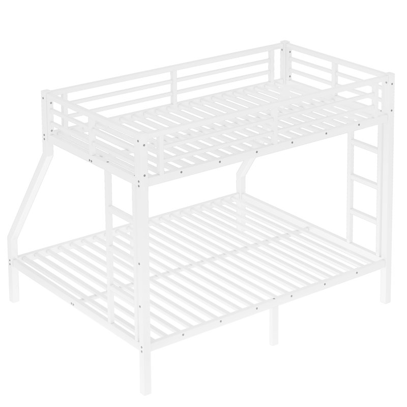 Lit superposé en métal pour adultes et adolescents, structure silencieuse, espace de rangement, blanc, aucun sommier nécessaire