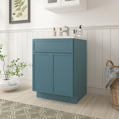 Armoire de salle de bain autoportante 24 po Colton avec 2 portes, sans comptoir, prête à assembler, vert mer Colton