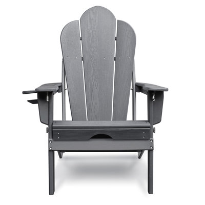 Folding Outdoor Adirondack Chair With Ottoman,HDPE All-Weather Folding Fire Pit Chair,  Ergonomic Design Patio Lawn Chair For Outside Deck Garden Backyardf Balcony,Grey