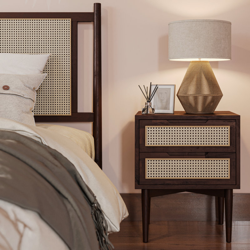 Oliver Solid Wood 2-Drawer Nightstand, Walnut