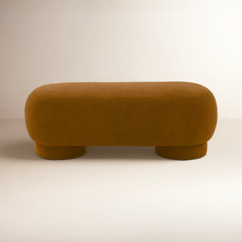 Nancy Upholstered Ottoman, Brown Faux Fur