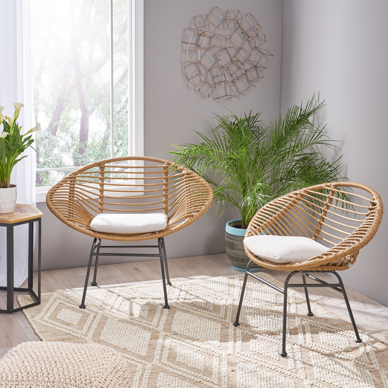 Chaise d'extérieur tissée avec coussins Engle, Brun pâle / beige
