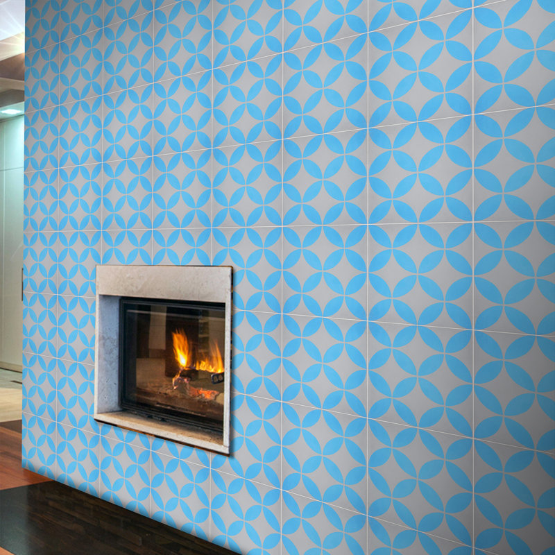 Amlo 8" x 8" Cement Patterned Wall & Floor Tile, White/Black