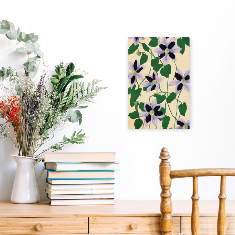 Art floral abstrait mauve, H 18 po x l 12 po