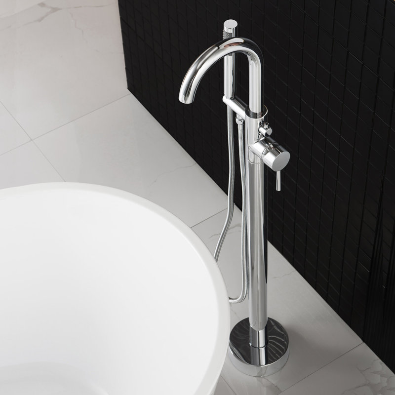 Robinet de baignoire autoportant monocommande à fixation au sol avec douche à main, Chrome chrome