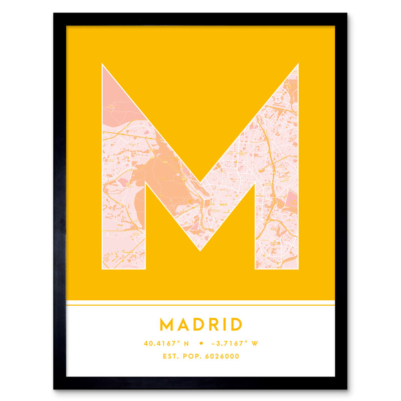 Madrid City Map Madrid Yellow - Single Picture Frame Typography