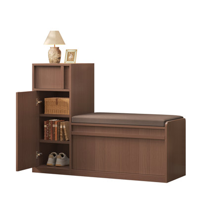 45.3" L-Shaped Storage Bench, Entryway Bench with Shoe Storage and Cushion