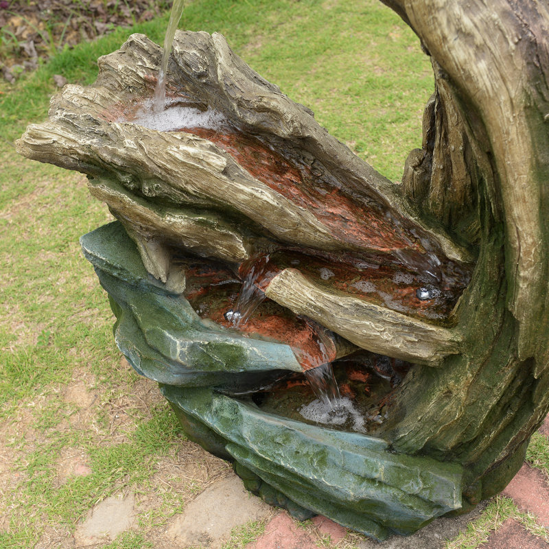 Organic Forest Stream Outdoor Water Fountain with Cool Glow Lighting and Adjustable Flow