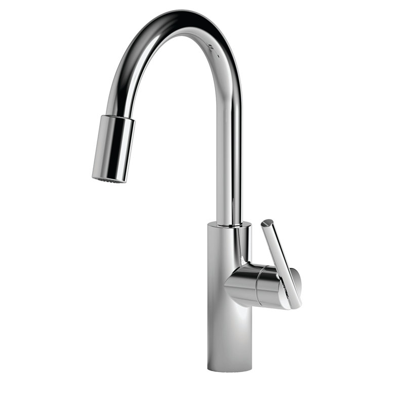 East Linear Pull Down Single Handle Kitchen Faucet, Polished Chrome