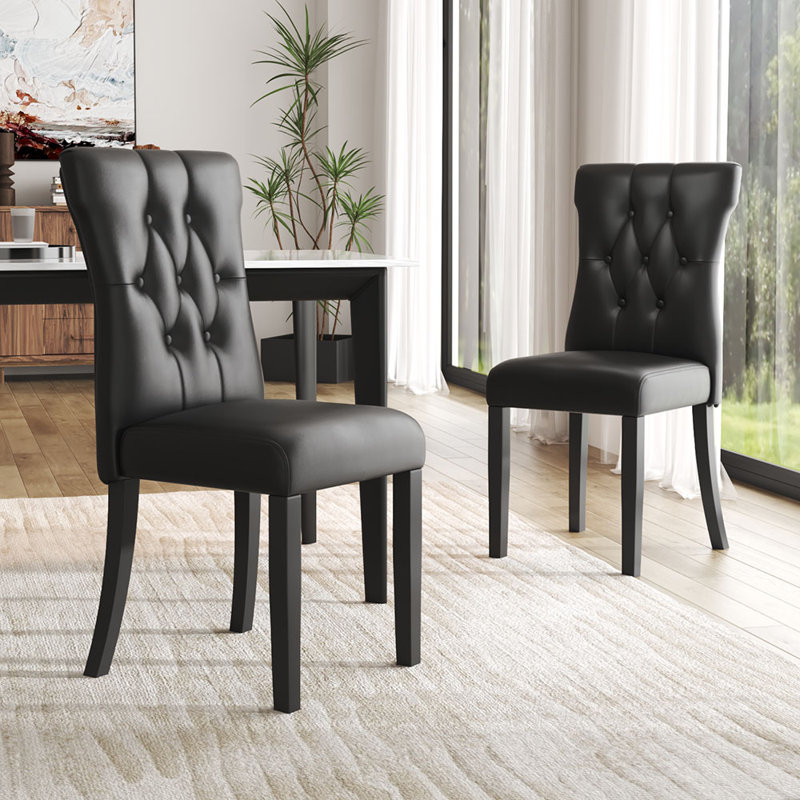Adreana 47cm H Tufted Upholstered Wing Back Side Chair, Black