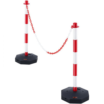 Adjustable Traffic Delineator Post Cones, 2 Pack, Traffic Safety Delineator Barrier with Fillable Base 8FT Chain, for Traffic Control Warning Parking Lot Construction Caution Roads, Red & White