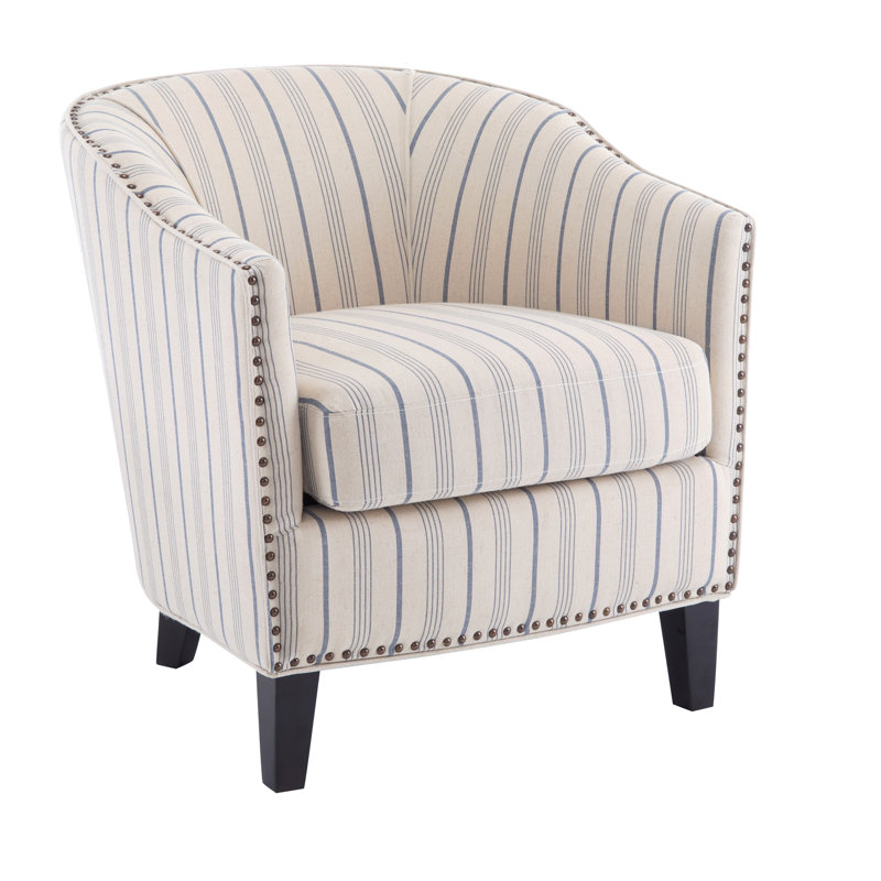 Fauteuil demi-tonneau rembourré à rayures