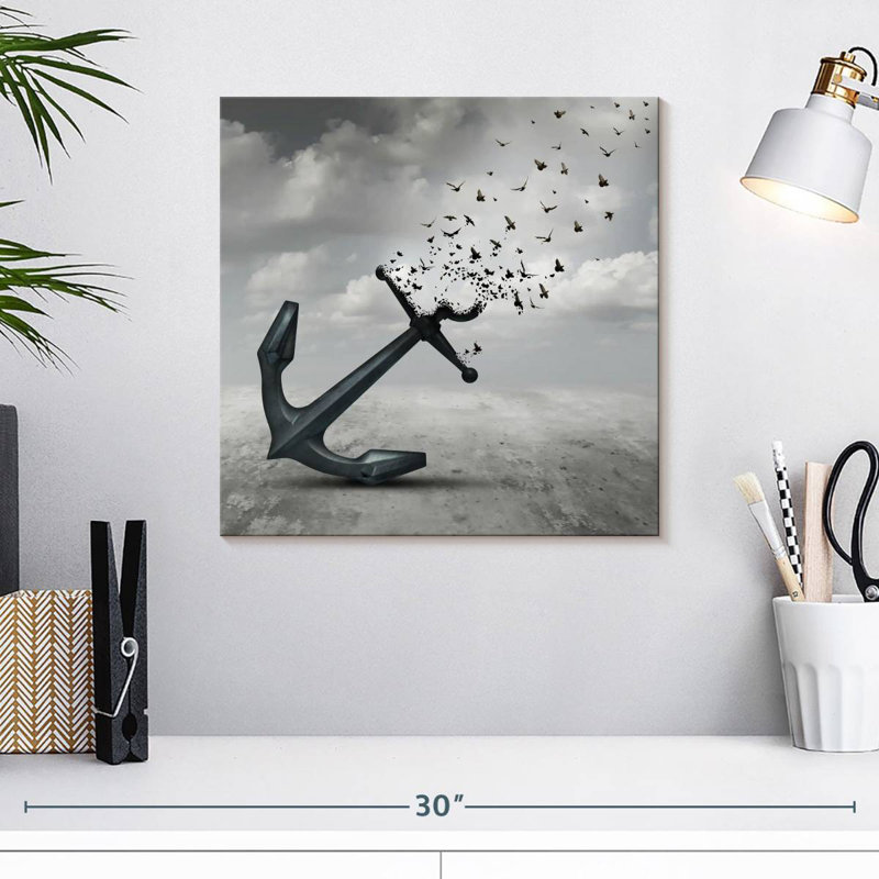Ancre et oiseaux, H 16 po x l 16 po