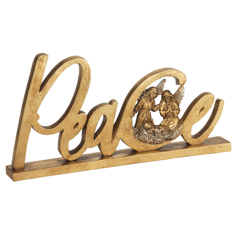 Signe de paix doré, résine, anges, 9 po