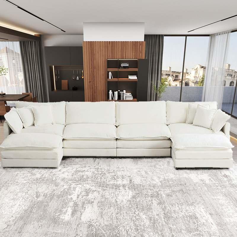 Hamazasb Upholstered Sectional, White Chenille