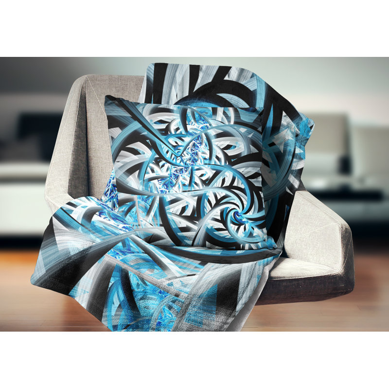 Conception fractale en spirale bleue - coussin abstrait imprimé, 18 po x 18 po, Coussin décoratif