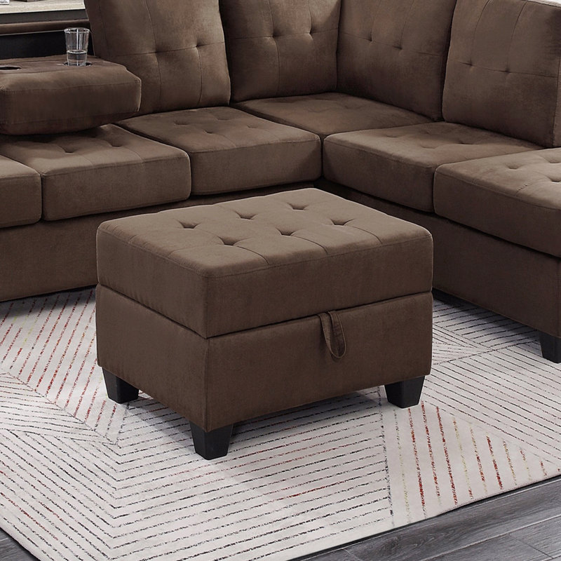 Ensemble de 1 repose-pieds avec rangement capitonné et tissu d'ameublement en bois massif brun, Brun