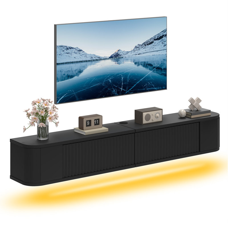 Wall Muonted TV Stand, Black, 20cm H x 140cm L x 25cm W