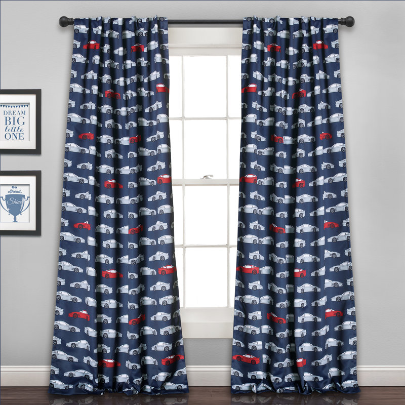 Race Cars Room Darkening Curtain Pair, Navy