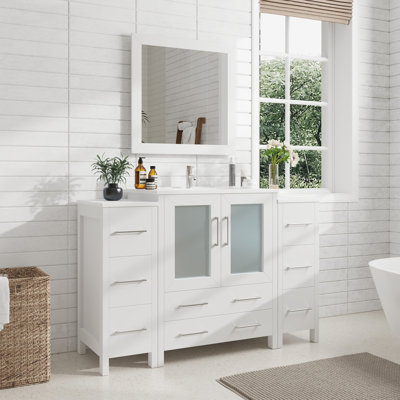 Brescia 54" Single Sink Freestanding Bathroom Vanity with Ceramic Top and Matching Mirror