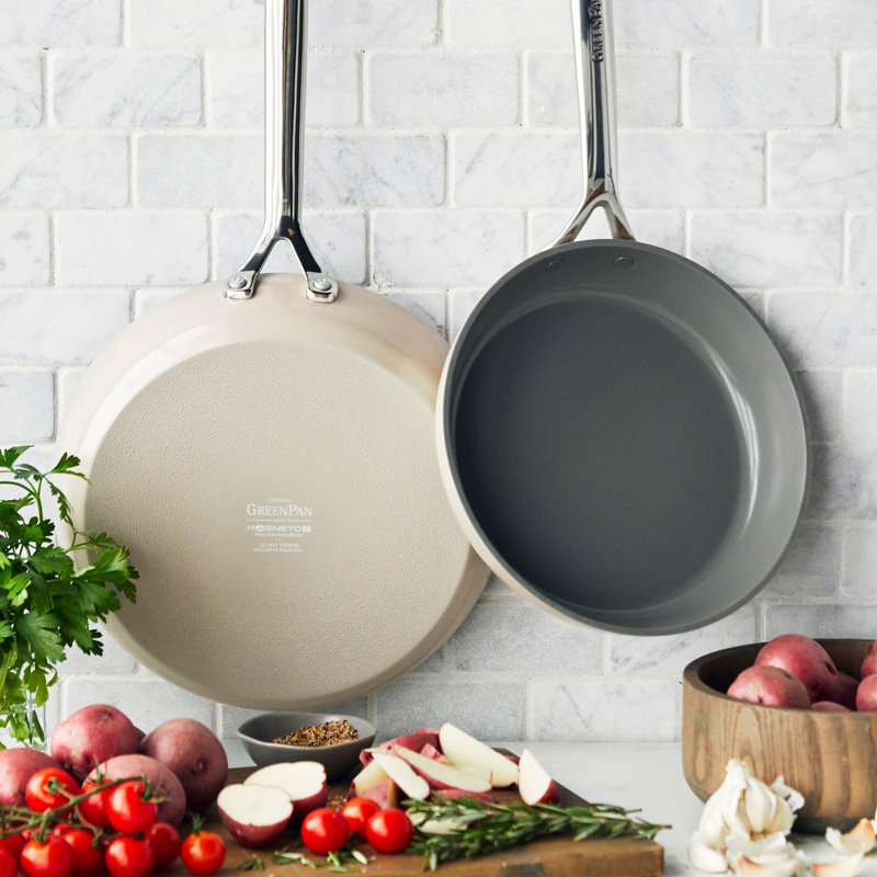 Ensemble de poêles à frire antiadhésives en céramique anodisée de 9,5 po et 11 po GreenPan GP5, résistant aux égratignures, surface anti-égratignure, surface à plat, induction, poignée à finition miroir, sans four, sans PFAS