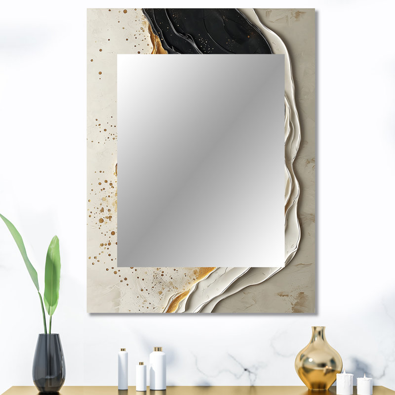 Goldern Transitional Gateway Of Dark Liquid Ink I - Transitional Unique Mirror, Gold Large Wall Mirror, Printed Metal Art