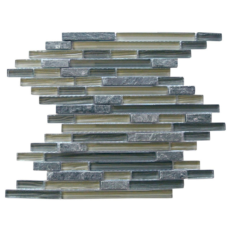 New Era 12 in. x 12 in. Glass & Stone Straight Edge Square Mosaic Wall & Pool Tile, Pickel Green