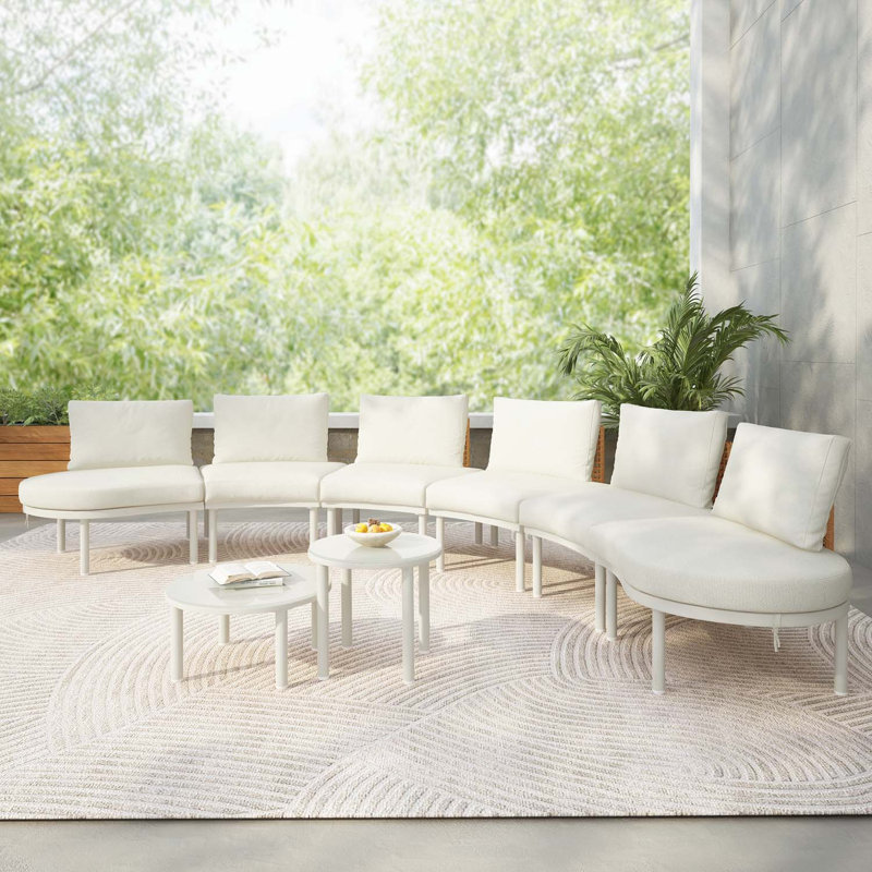 Ensemble de canapé d'extérieur polyvalent pour se détendre et se divertir, Coussin beige / structure blanche, 6
