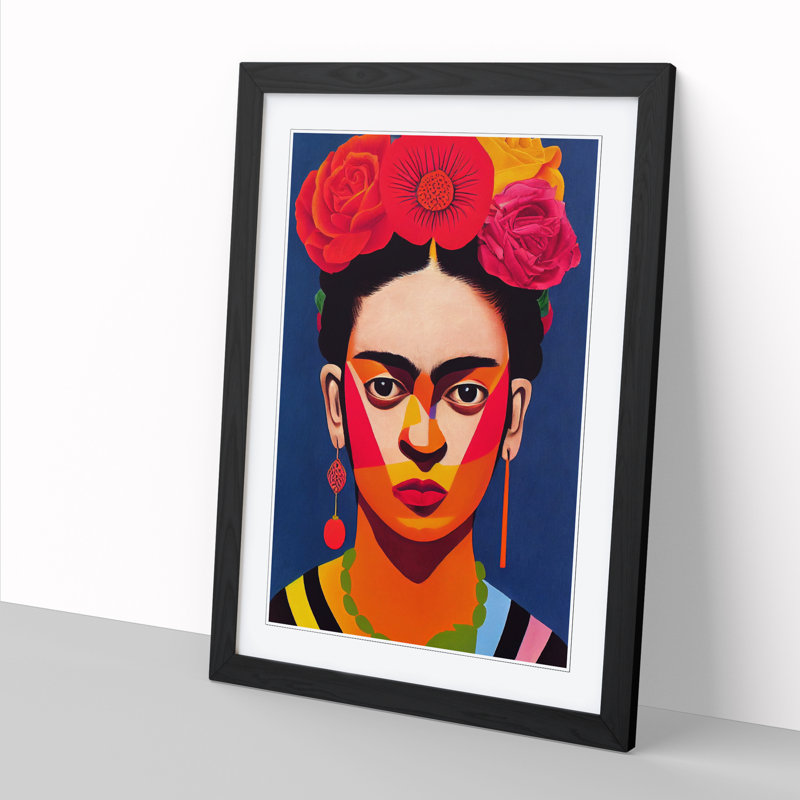 FRM-V0523-1060X Frida Kahlo Modern Art - Picture Frame Print, 34cm H x 25cm W, Walnut Framed
