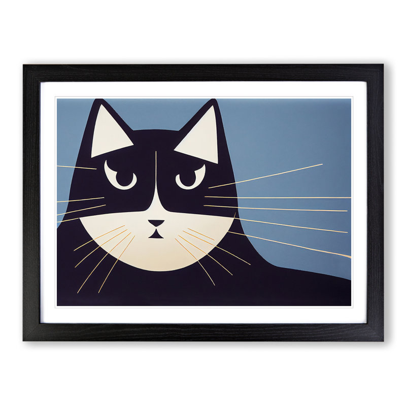 Artistic Cat Abstract - Single Picture Frame Print, Black, 34cm H x 46cm W