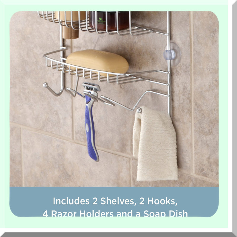 Rust-Resistant 3-Shelf Chrome Shower Caddy with Suction Cups and Razor Holders