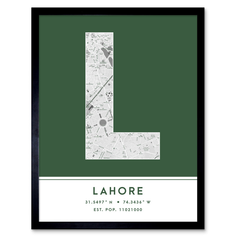 Lahore City Map Lahore Green by Wee Blue Coo - Single Picture Frame Typography