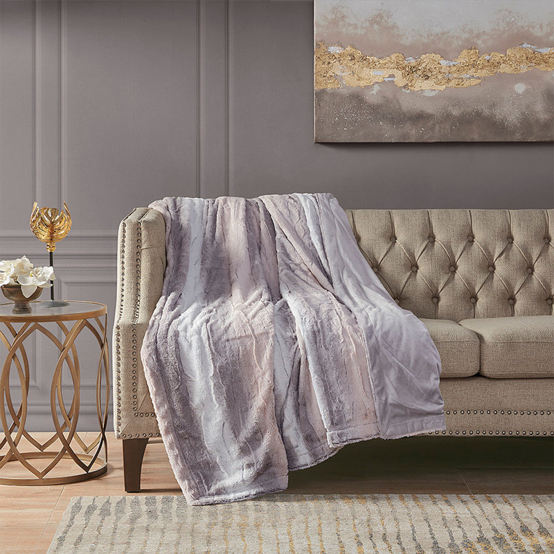 Oversized Faux Fur Throw, Gray, 69.99" L x 59.99" W