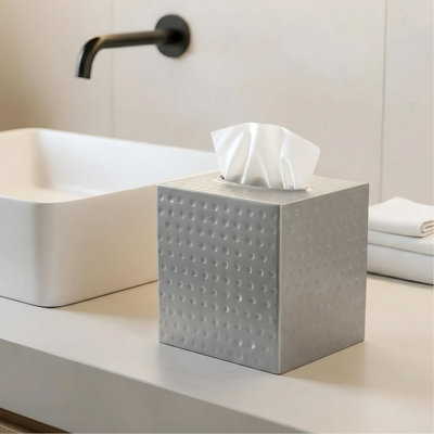 Tissue Box Cover Square – Hand Hammered Pewter Metal Tissue Holder Box For Bathroom Accessory, Aesthetic Decorative Facial Napkin Cube For Modern Home Decor