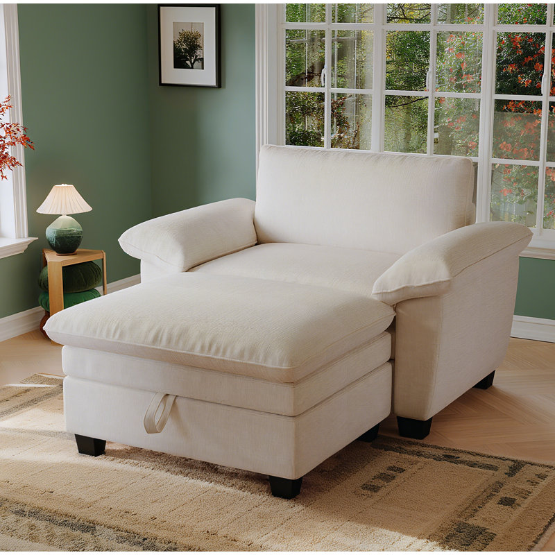 Canapé en chenille l 51 po avec repose-pieds et très grande chaise, Beige