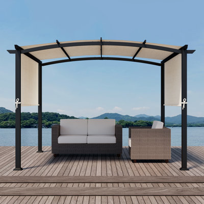10' X 10' Outdoor Pergola, Patio Pergola With Retractable Canopy, Metal Top Pergola