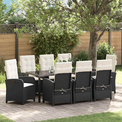  Garden Dining Set with Cushion 9 pcs Black Poly Rattan