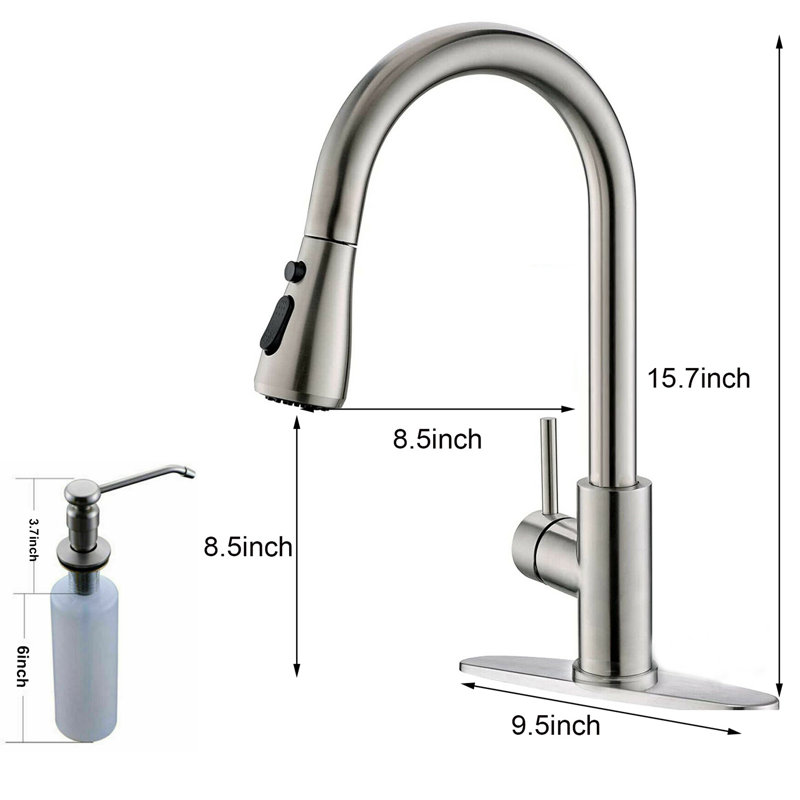 Senlesen Pull Out Kitchen Faucet with Soap Dispenser, Brushed Nickel