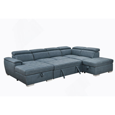 128"Sofa U Shaped Sectional Couch With Ottomans Reversible Modular Sofa 7 Seater Couch With Storage Seat,Living Room Furniture Sofa Sets With Adjustable Headrest, Blue