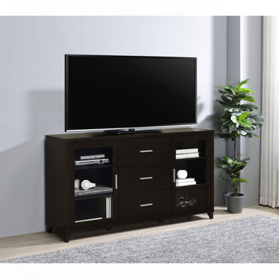 Console télé Cappuccino avec 2 portes en verre et 3 tiroirs