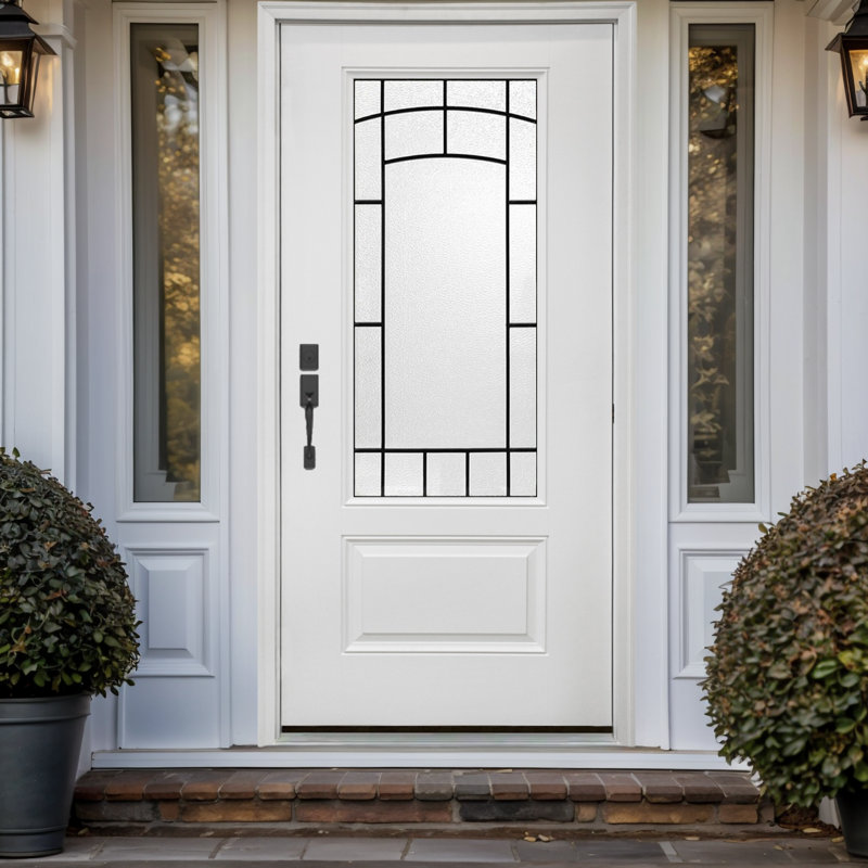 36 po X 80 po Porte d'entrée blanche en fibre de verre avec verre givré, Oui, Blanc