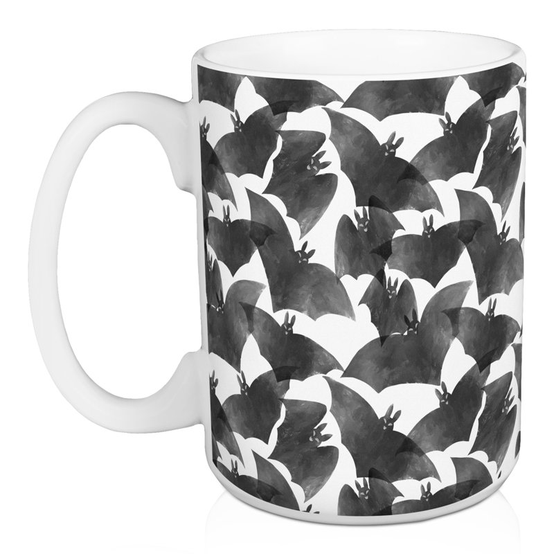 Grande tasse noire à motif de chauve-souris
