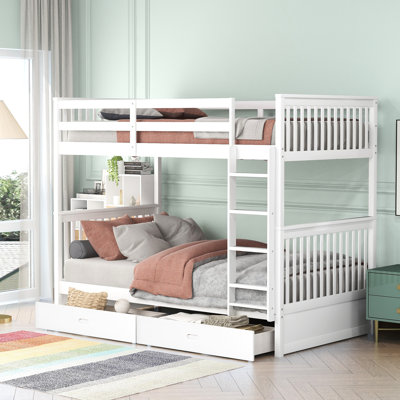 Lit superposé blanc Twintwin avec rangement - La chambre à coucher essentielle dans les tiroirs et les échelles améliore l'efficacité de la pièce