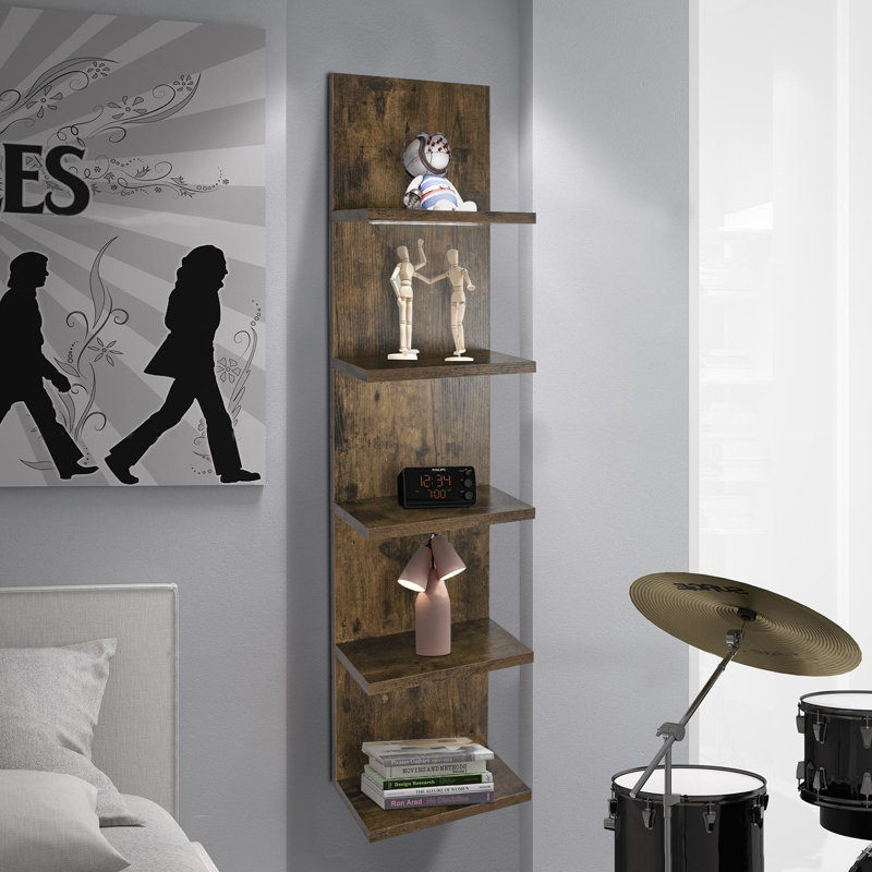 Deangelos 5 Tier Wall Shelf with Light, Brown