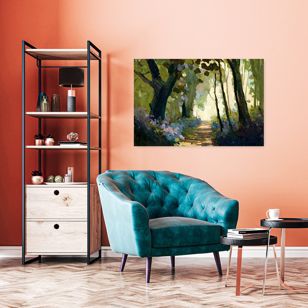Forest Path With Bluebells Peaceful Serene Tranquil Forest Landscape Wall Art Print