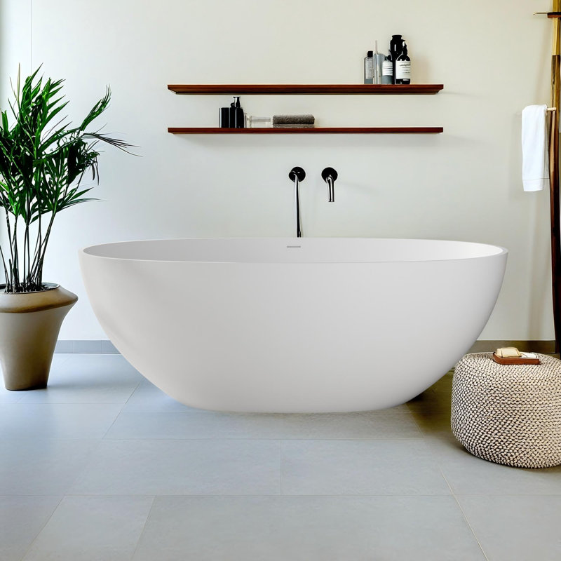 Modern Noir 55'' x 29.5'' Stone Resin Solid Surface Matte Flatbottom Freestanding Soaking Bathtub, White